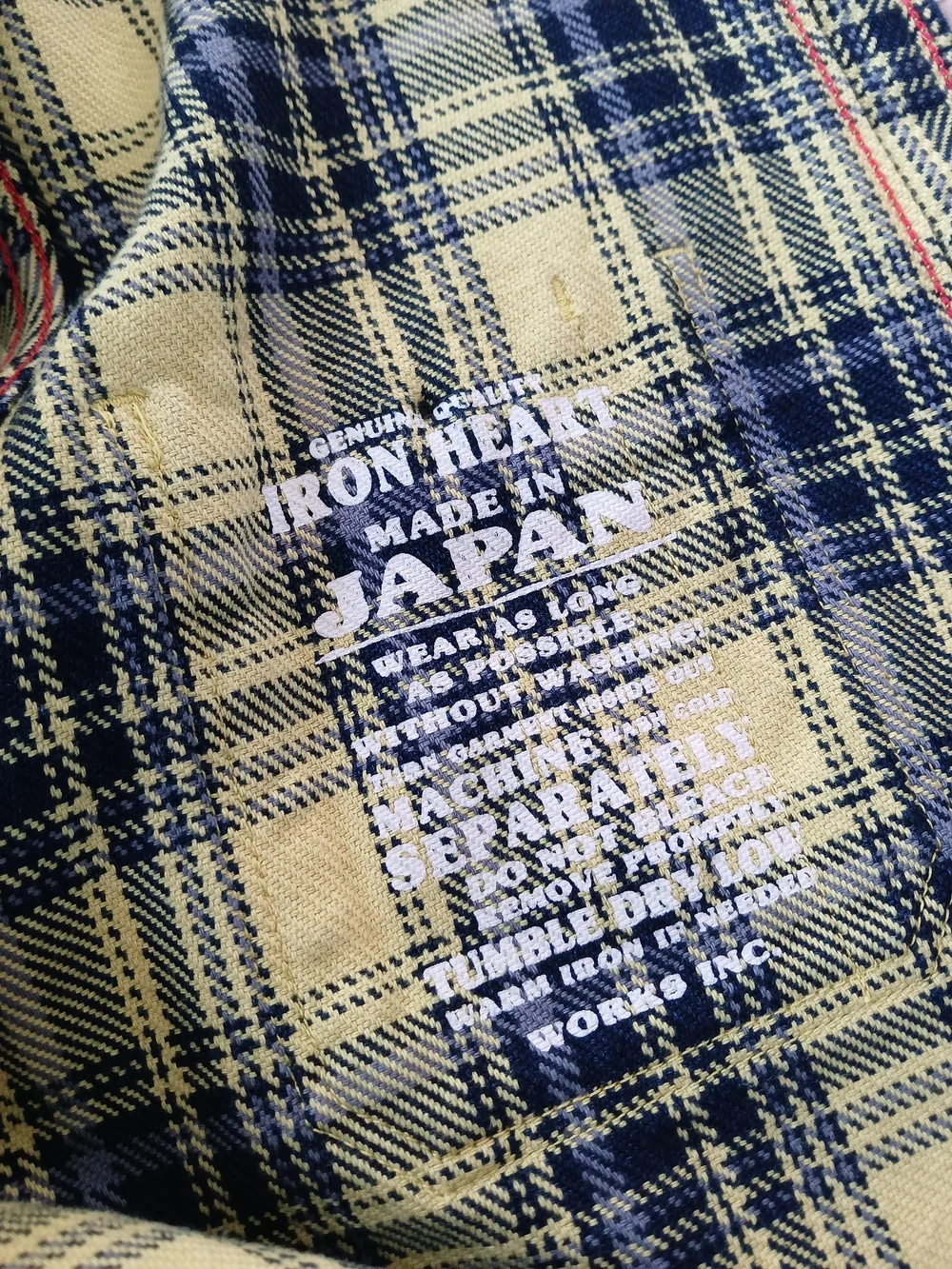 Iron Heart IHSH-412-YEL - 9oz Selvedge Indigo Check Flannel Work Shirt - Yellow - Picture 5 of 11